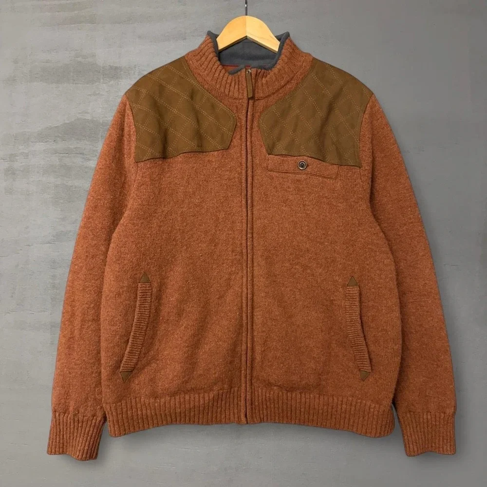Duluth Trading Co Full Zip Sweater‎ Orange Shetland Wool Windproof Quilted XL